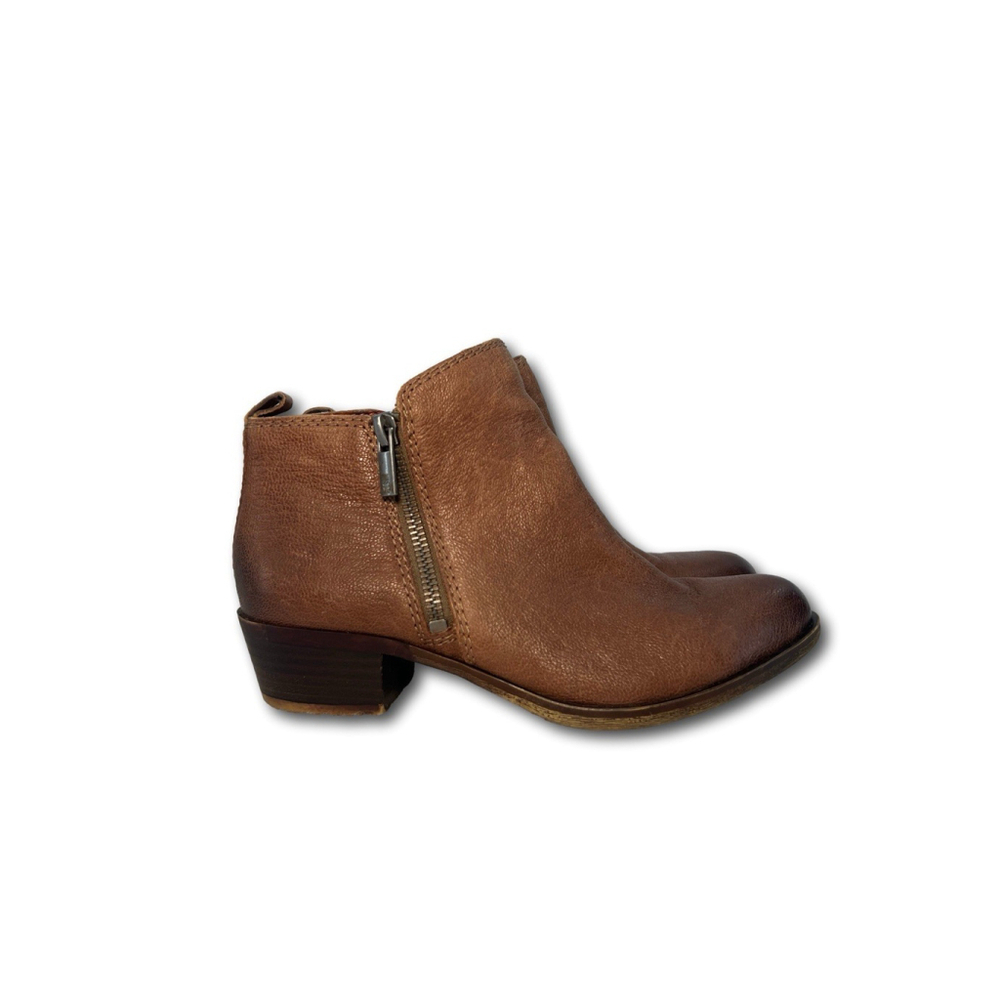 Lucky Brand Brown Ankle Boots Bootie Double Zipper 1" Heel Shoes Women’s Size 6